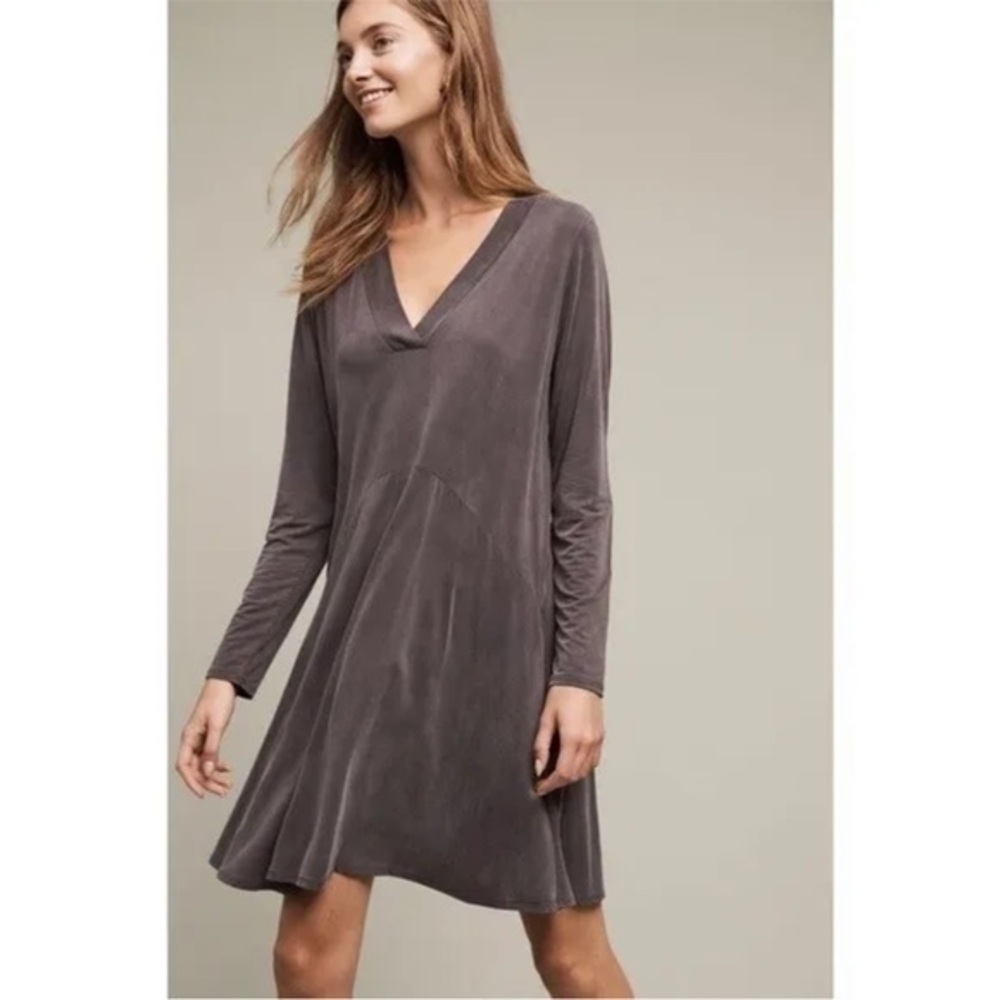 Anthro Dolan Toute V-Neck Swing Dress Gray Small